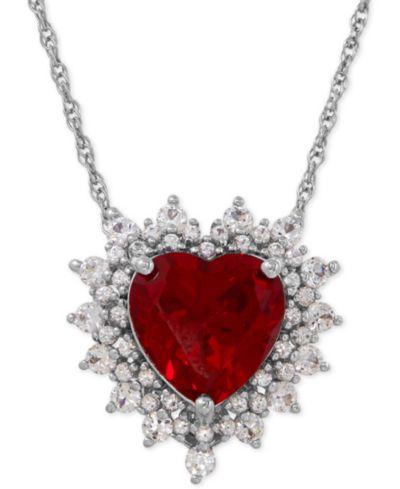 Подвеска-кулон с рубином (4 ct. t.w.) и белым сапфиром (1 ct. t.w.) в стерлинговом серебре