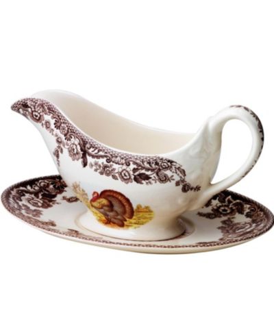 Spode Woodland лодка для соуса и подставка Turkey