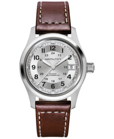 Мужские часы Hamilton Swiss Automatic Khaki Field Brown Leather Strap, 38mm