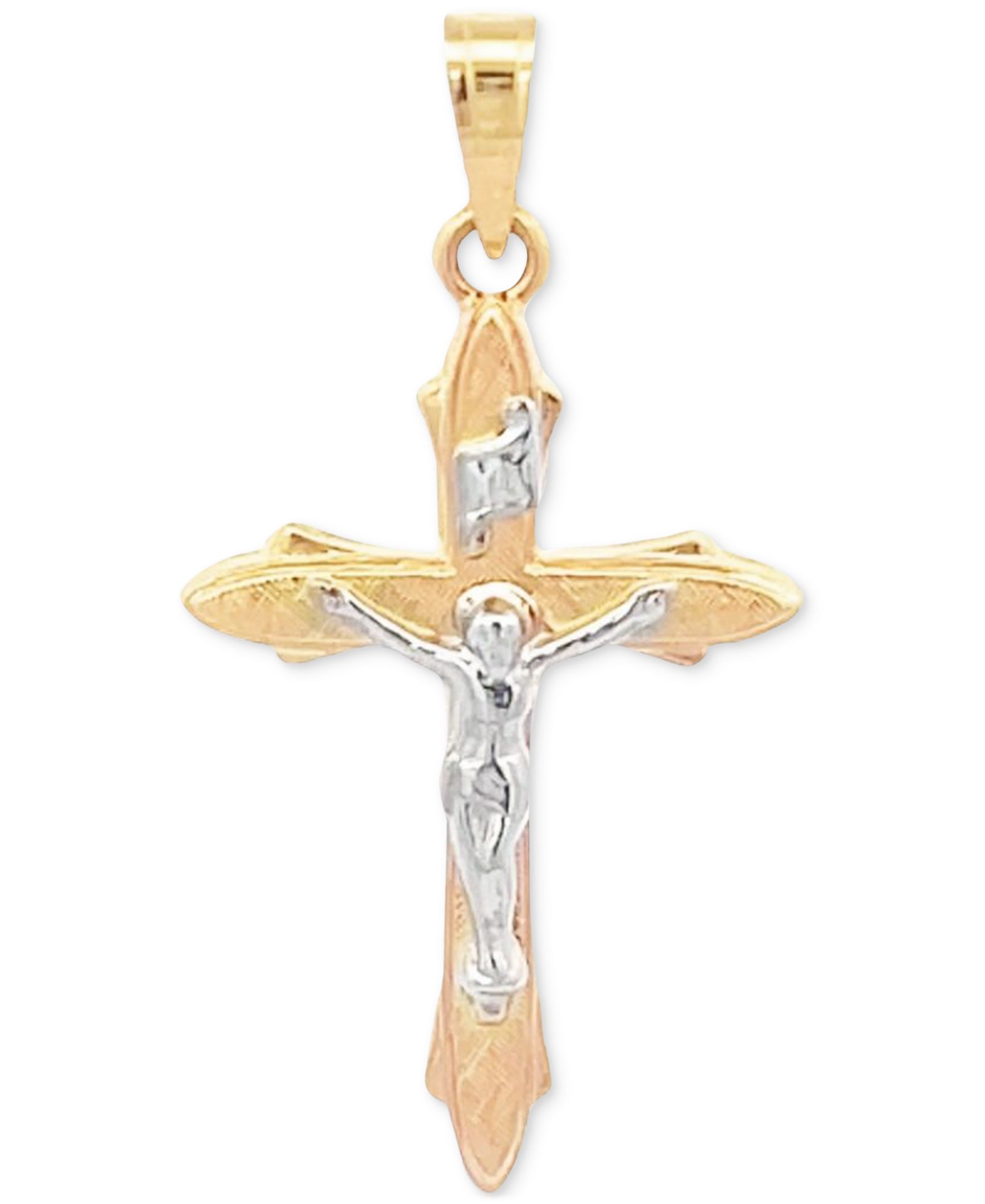 Two Tone Crucifix Charm Pendant in 14K Yellow and White Gold