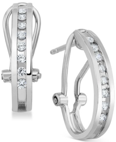 Серьги Diamond J-Hoop (1/4 ct. t.w.) из Sterling Silver или 14K Gold-Plated Sterling Silver
