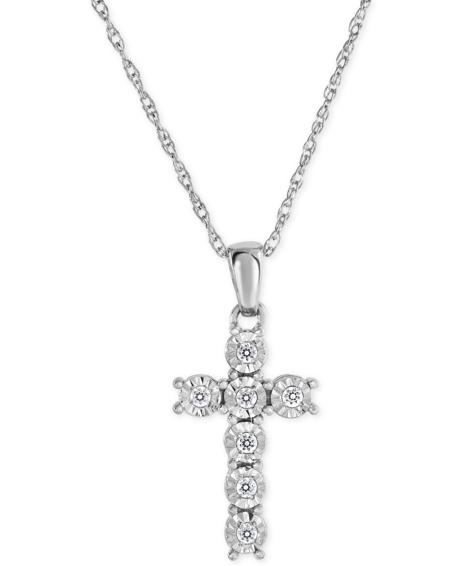 Diamond Cross Pendant Necklace (1/10 ct. t.w.) in Sterling Silver