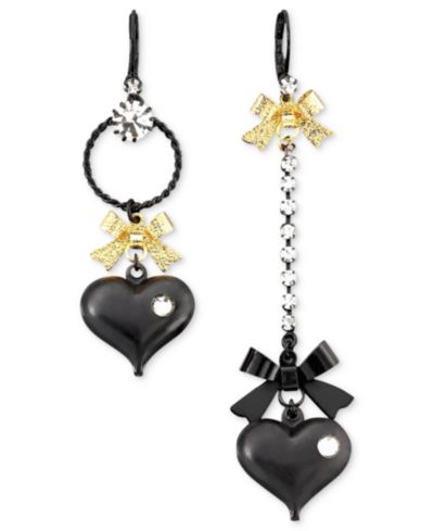 Betsey Johnson серьги-подвески с черным сердцем, асимметричные