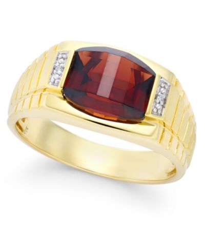 Мужское кольцо с гранатом и бриллиантами в 10k Gold