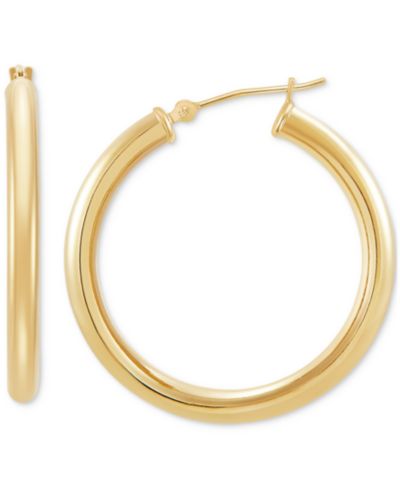 Серьги-кольца Polished Round Hoop, 14k Yellow or White Gold, 30mm