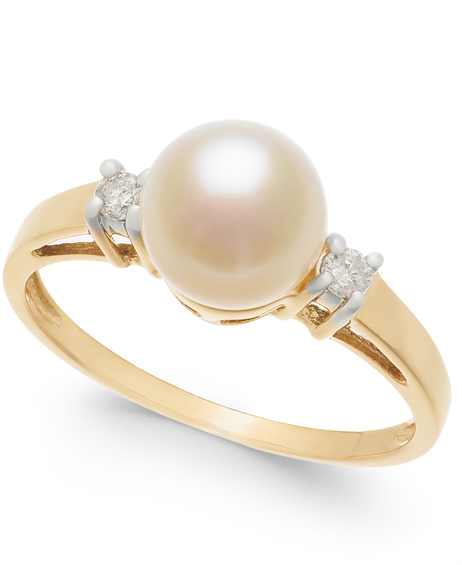 Кольцо с жемчугом и бриллиантами 1/10 ct. t.w. в 14k Gold