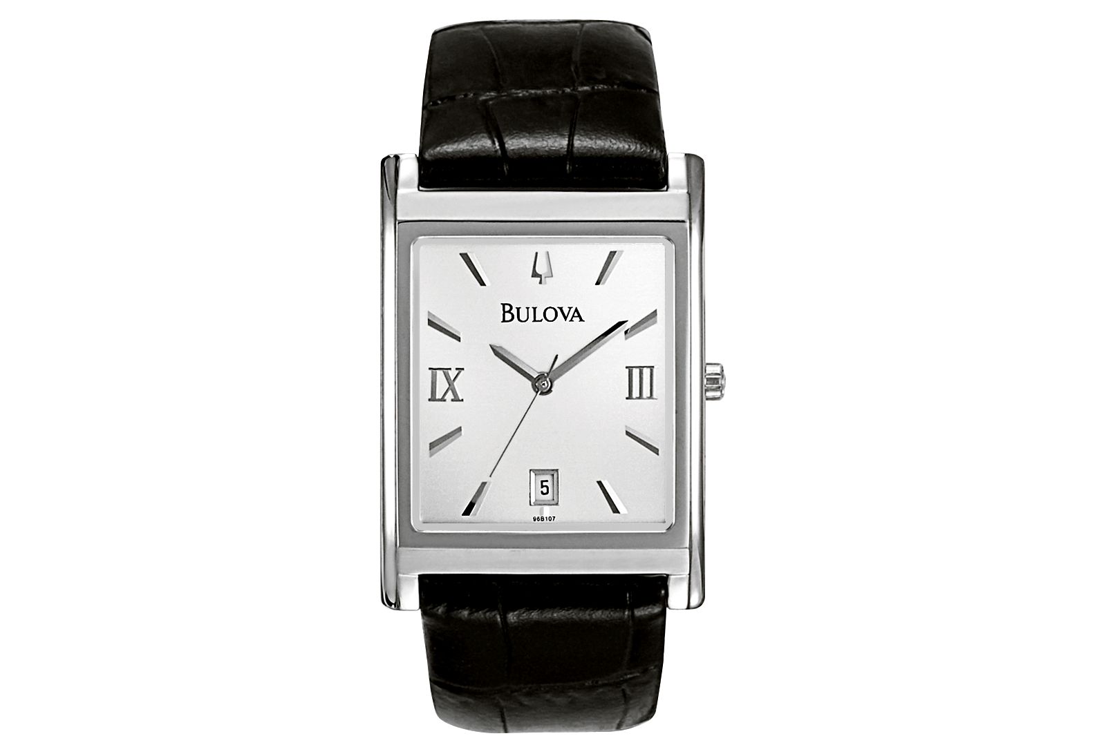 Bulova Men's Black Leather Strap Watch 45mm 96B107