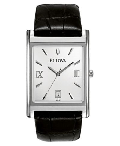 Мужские часы Bulova Black Leather Strap 45mm 96B107