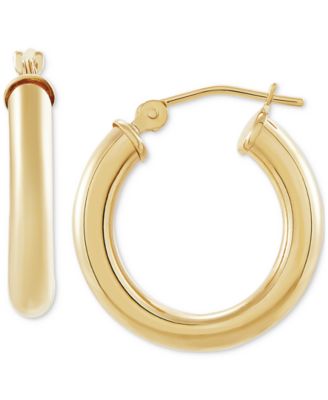 Polished Thin Tube Hoop Earrings (3mm) in 14k Gold (18mm)