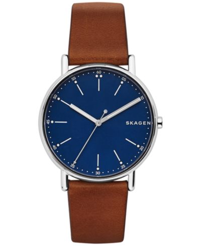 Мужские часы Skagen Signatur коричневые с кожаным ремешком 40mm SKW6355