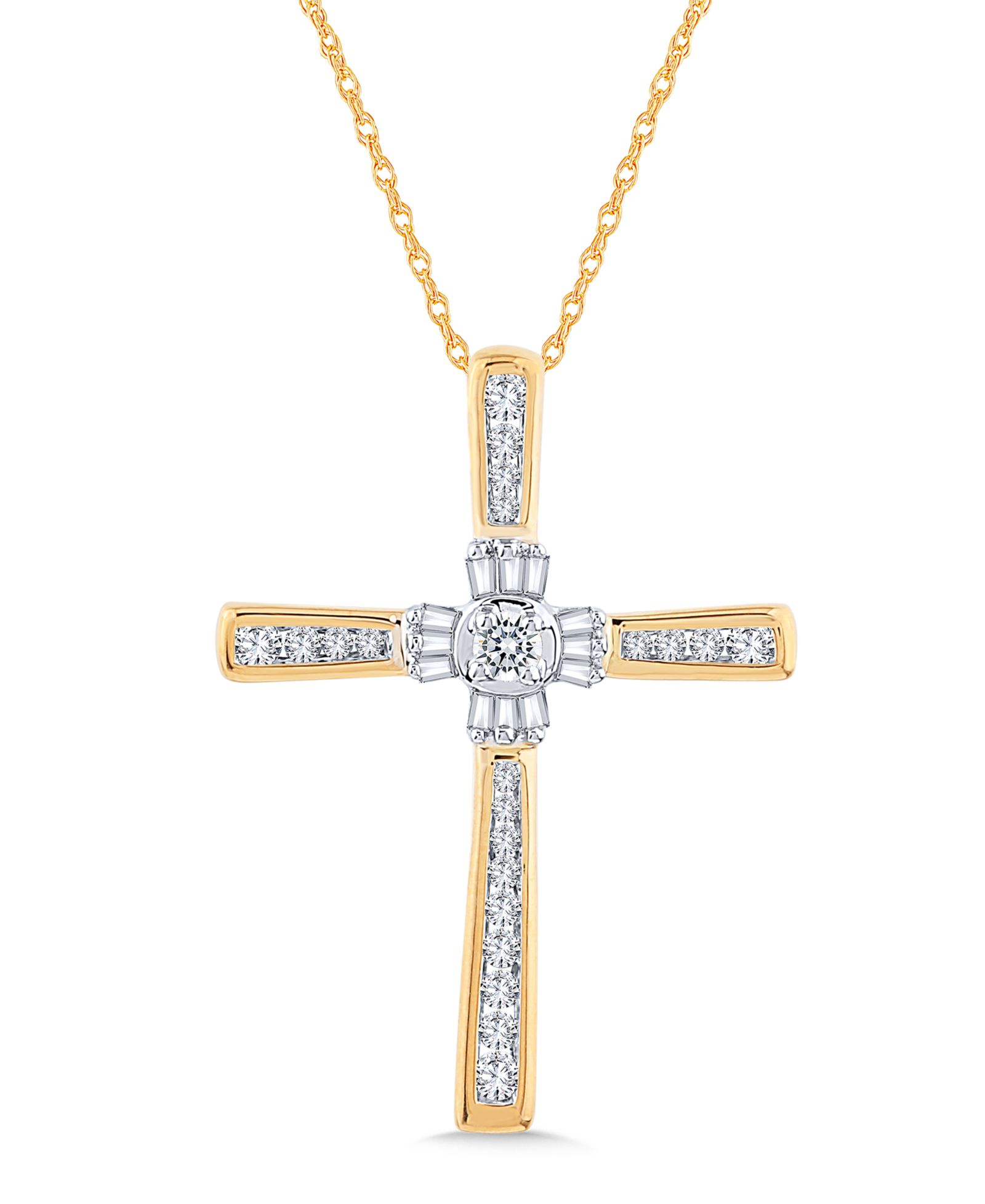 14k Gold Pendant, Diamond Cross (1/4 ct. t.w.)