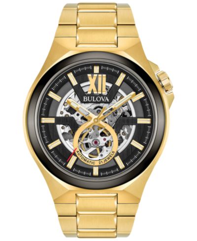 Bulova Мужские автоматические часы с золотистым стальным браслетом, 46mm 98A178