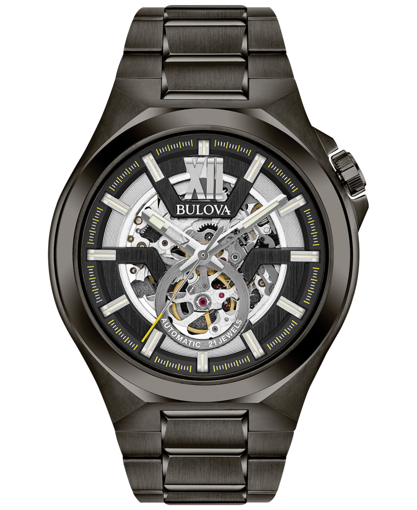 Мужские автоматические часы Bulova Men's Automatic Gunmetal Stainless Steel Bracelet 46mm 98A179