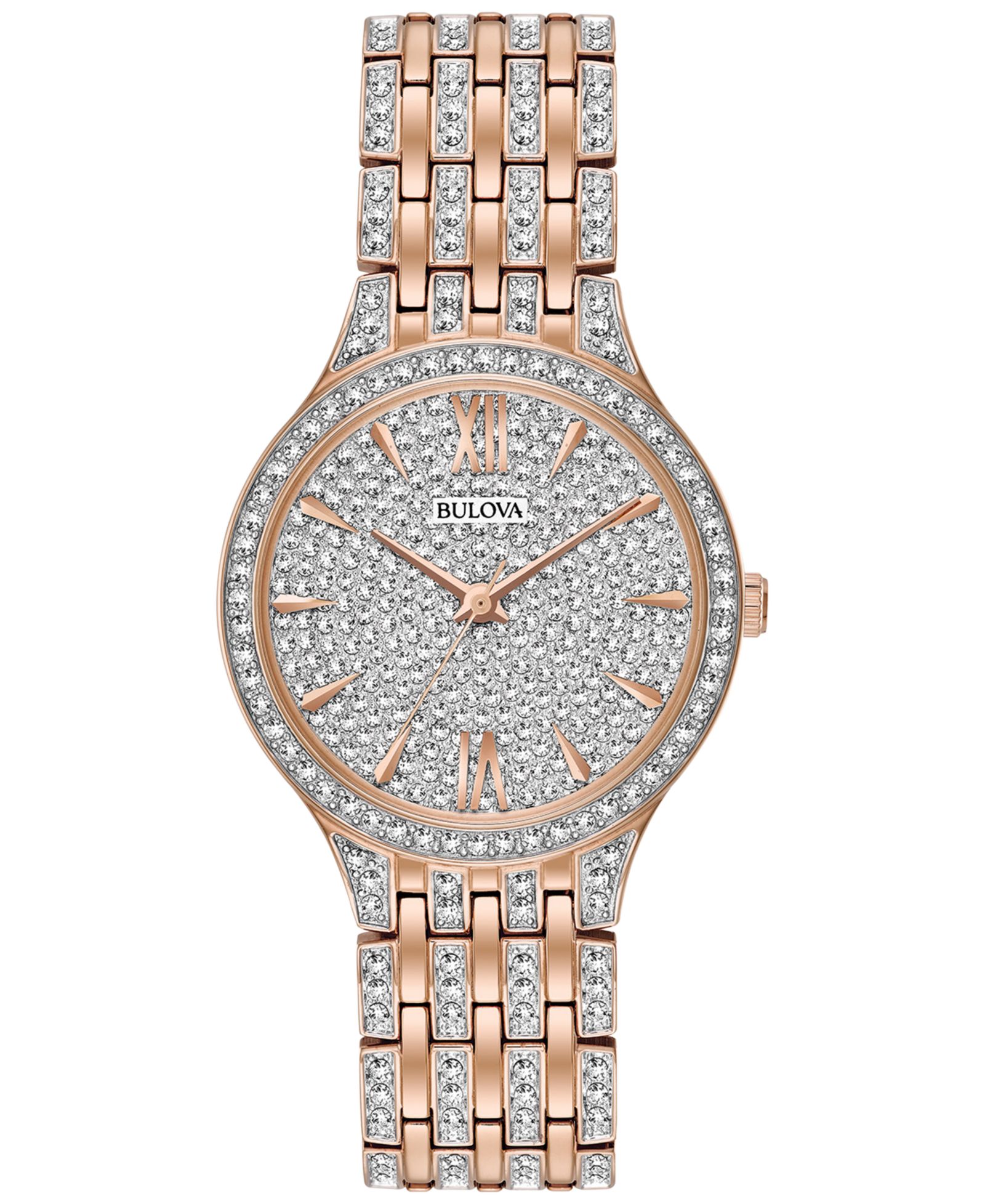Женские часы Bulova Crystal Accented Rose Gold-Tone Stainless Steel Bracelet 32mm 98L235