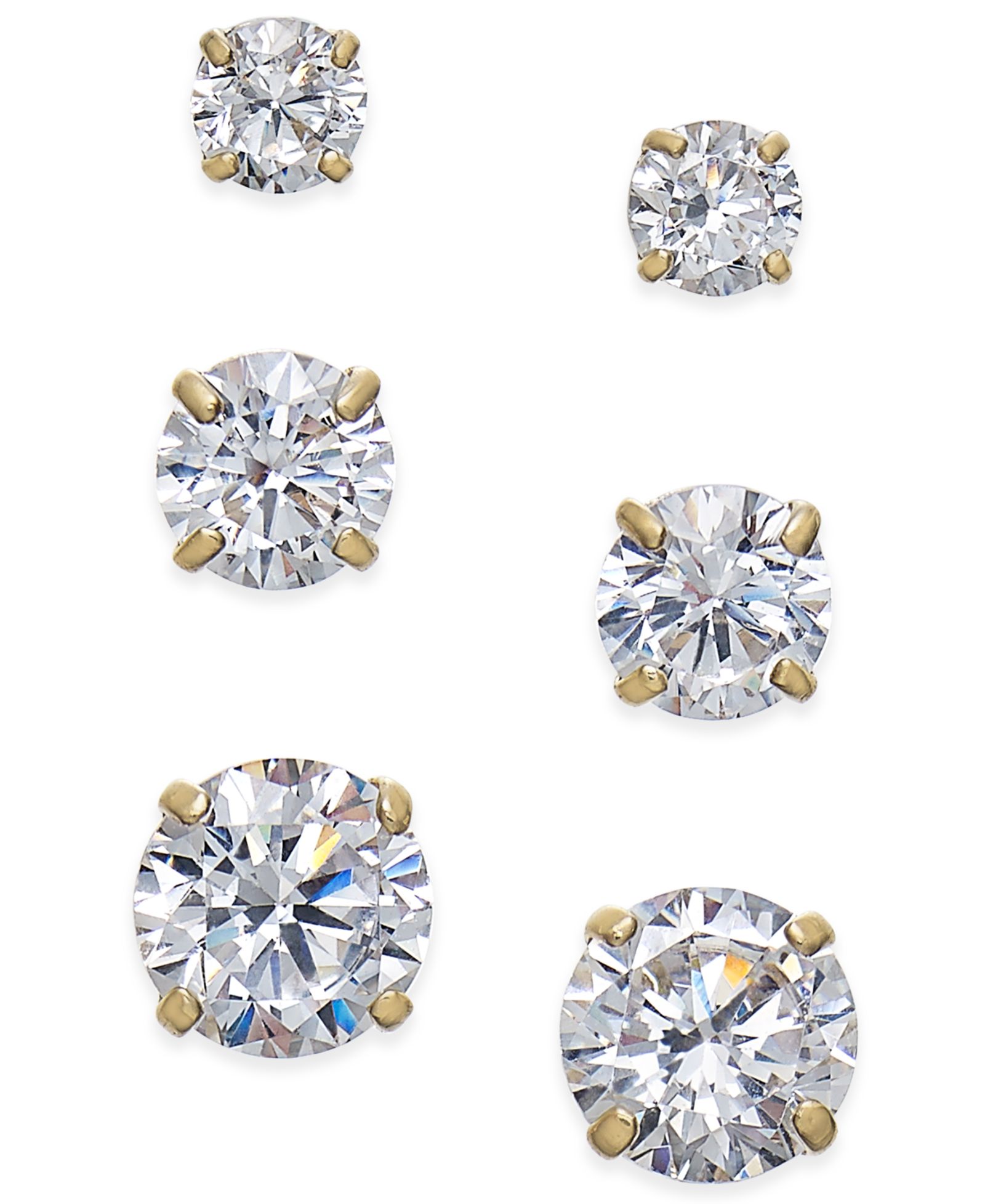 Macy's Серьги-гвоздики Cubic Zirconia 3-Pc. Set 14k Gold или 14k White Gold
