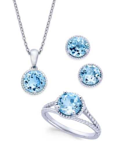 Набор украшений Blue Topaz Rope-Style Pendant Necklace, Stud Earrings and Ring Set в Sterling Silver