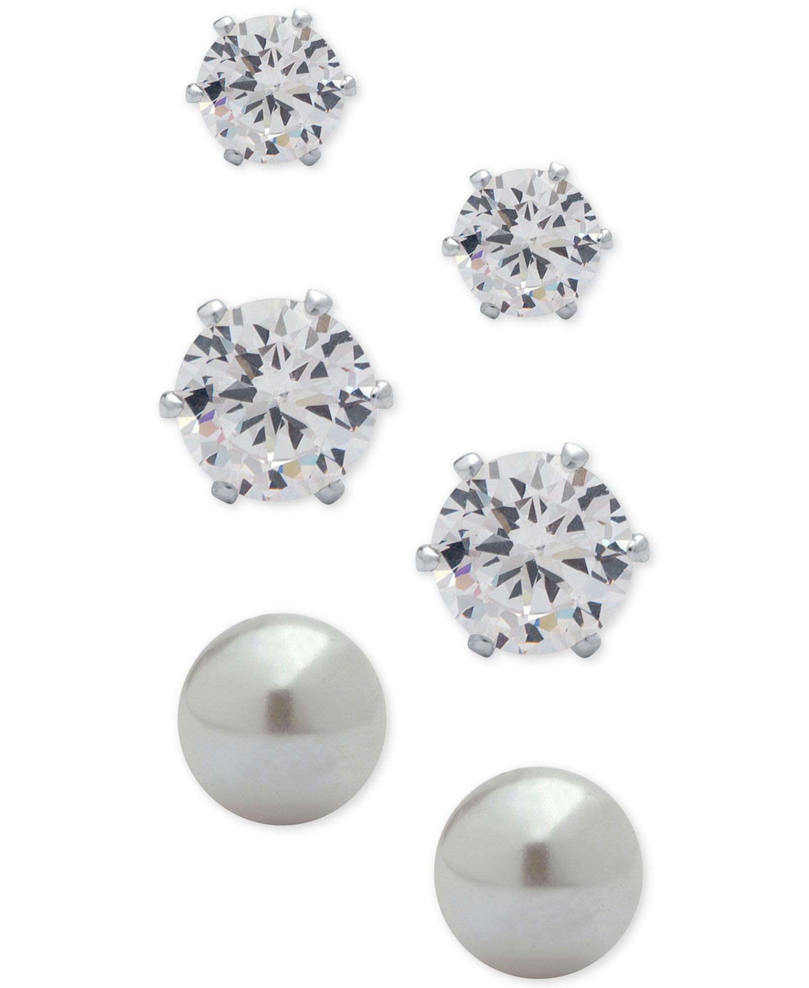 Anne Klein 3-Pc. Set Crystal and Imitation Pearl Stud Earrings