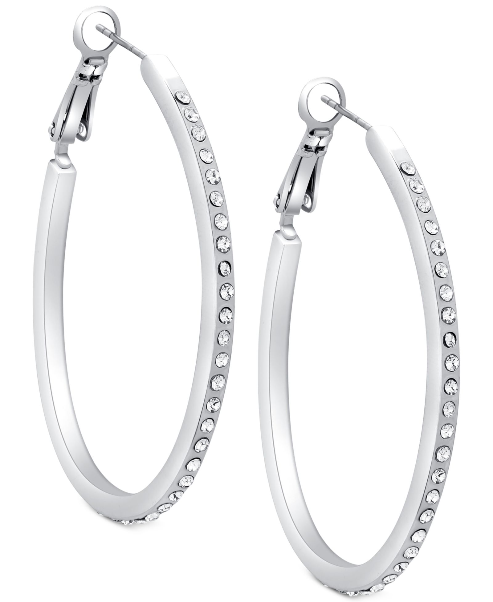 Серьги GUESS Silver-Tone Pavé 1 1/4" Oval Hoop