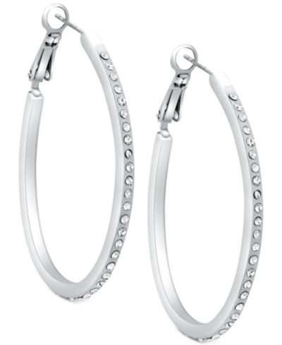 Серьги GUESS Silver-Tone Pavé 1 1/4" Oval Hoop