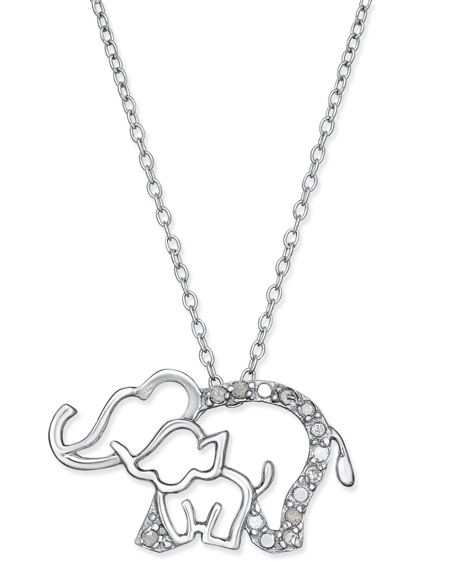 Подвеска-кулон Diamond Elephant and Baby в стерлинговом серебре (1/10 ct. t.w.)