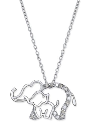 Подвеска-кулон Diamond Elephant and Baby в стерлинговом серебре (1/10 ct. t.w.)