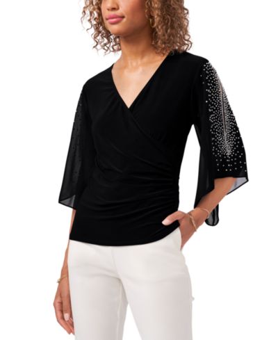 MSK Embellished Chiffon Sleeve Top