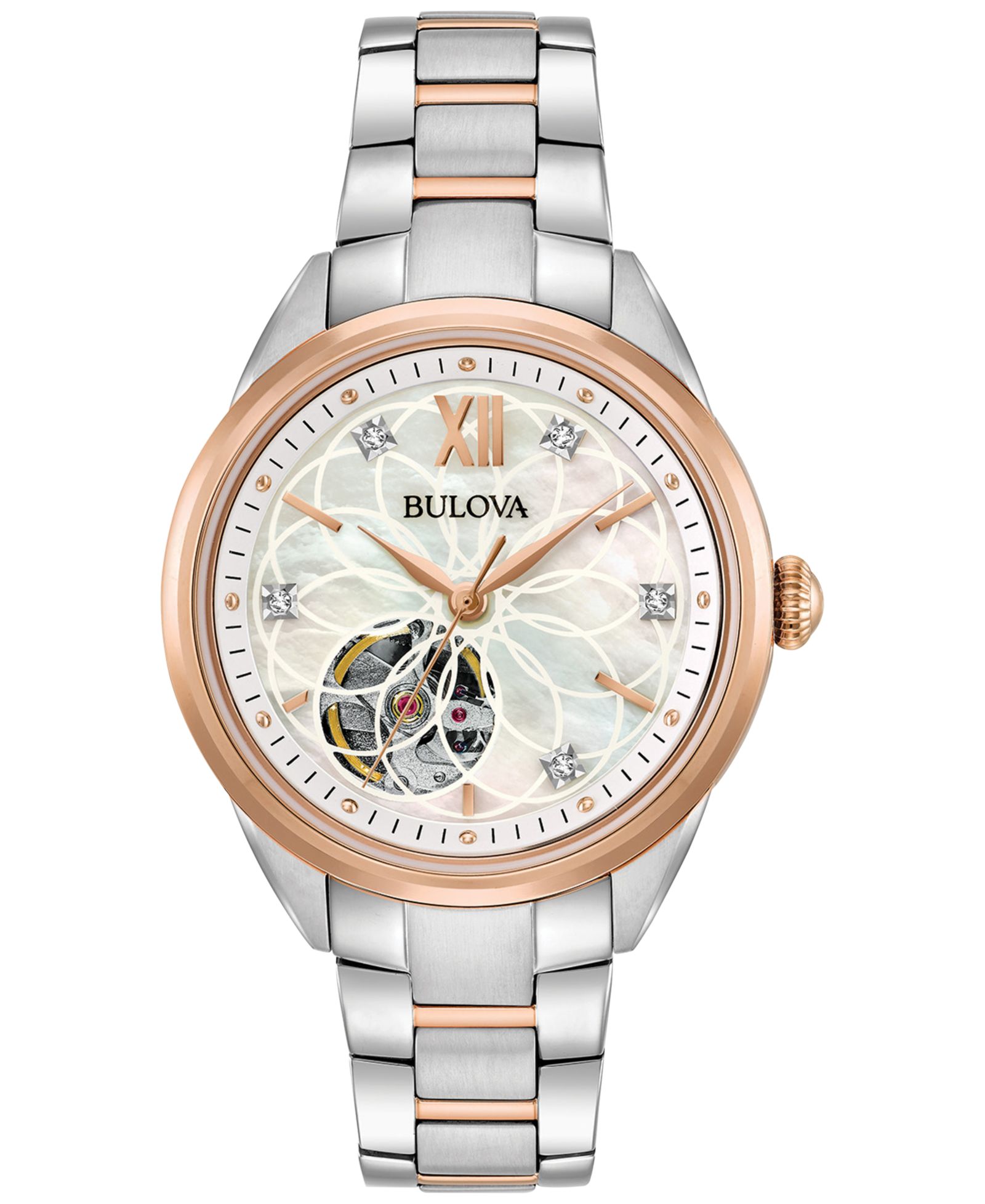 Bulova Женские часы Automatic Diamond Accent Two-Tone Stainless Steel Bracelet 34mm 98P170