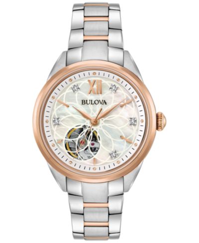 Bulova Женские часы Automatic Diamond Accent Two-Tone Stainless Steel Bracelet 34mm 98P170
