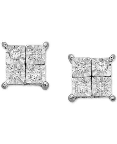 Серьги с бриллиантовым акцентом Square Earrings 14k White Gold