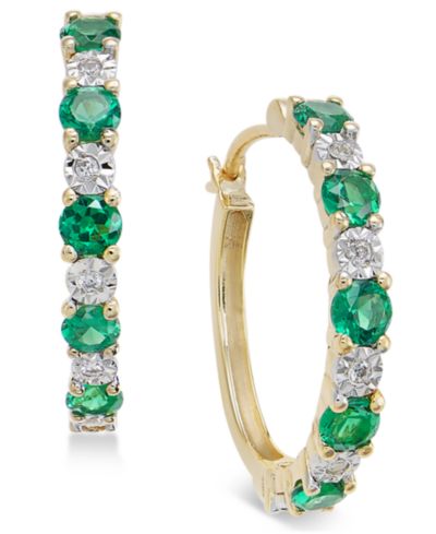 Серьги-кольца с изумрудом (3/4 ct. t.w.) и бриллиантами в золоте 14k (также с сапфиром и рубином)