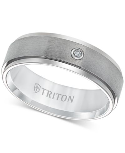 Triton Men's Titanium Ring, 7mm Diamond Accent Wedding Band