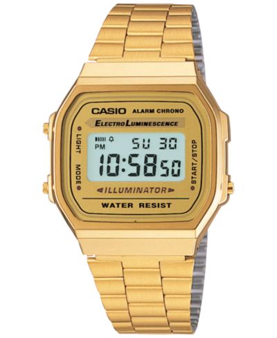 Casio Мужские цифровые часы Vintage из нержавеющей стали с золотистым покрытием 39x39mm A168WG-9MV