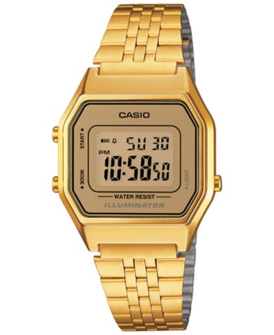 Casio Женские цифровые винтажные часы из золотистой нержавеющей стали 39x39mm LA680WGA-9MV