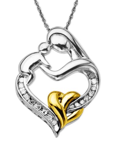 Подвеска с бриллиантом «Мать и младенец» из золота 14k и стерлингового серебра (1/10 ct. t.w.)