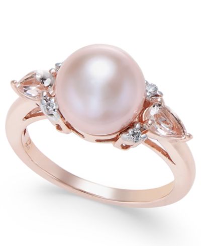 Кольцо с розовым жемчугом, морганитом и бриллиантами в 14k Rose Gold