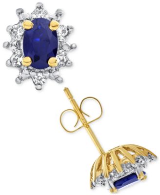 Серьги-гвоздики с лаб-grown Blue Sapphire (1 ct. t.w.) и White Sapphire (1/5 ct. t.w.) в 14k Gold-Plated Sterling Silver