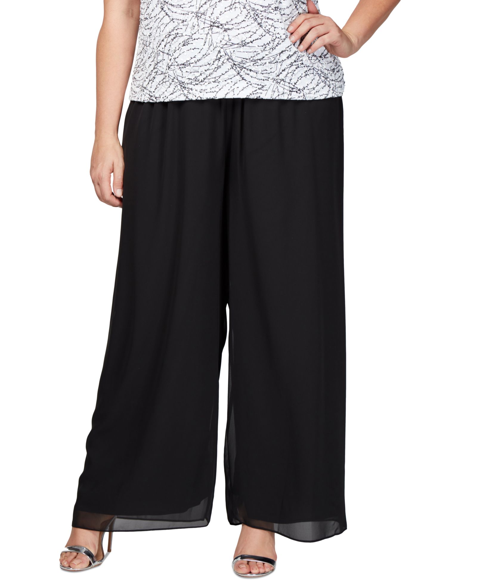 Alex Evenings Plus Size Wide-Leg Chiffon Pants