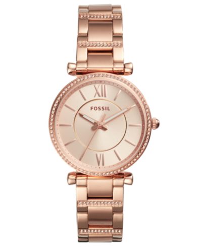Fossil Женские часы Carlie Rose Gold-Tone Stainless Steel, 35mm