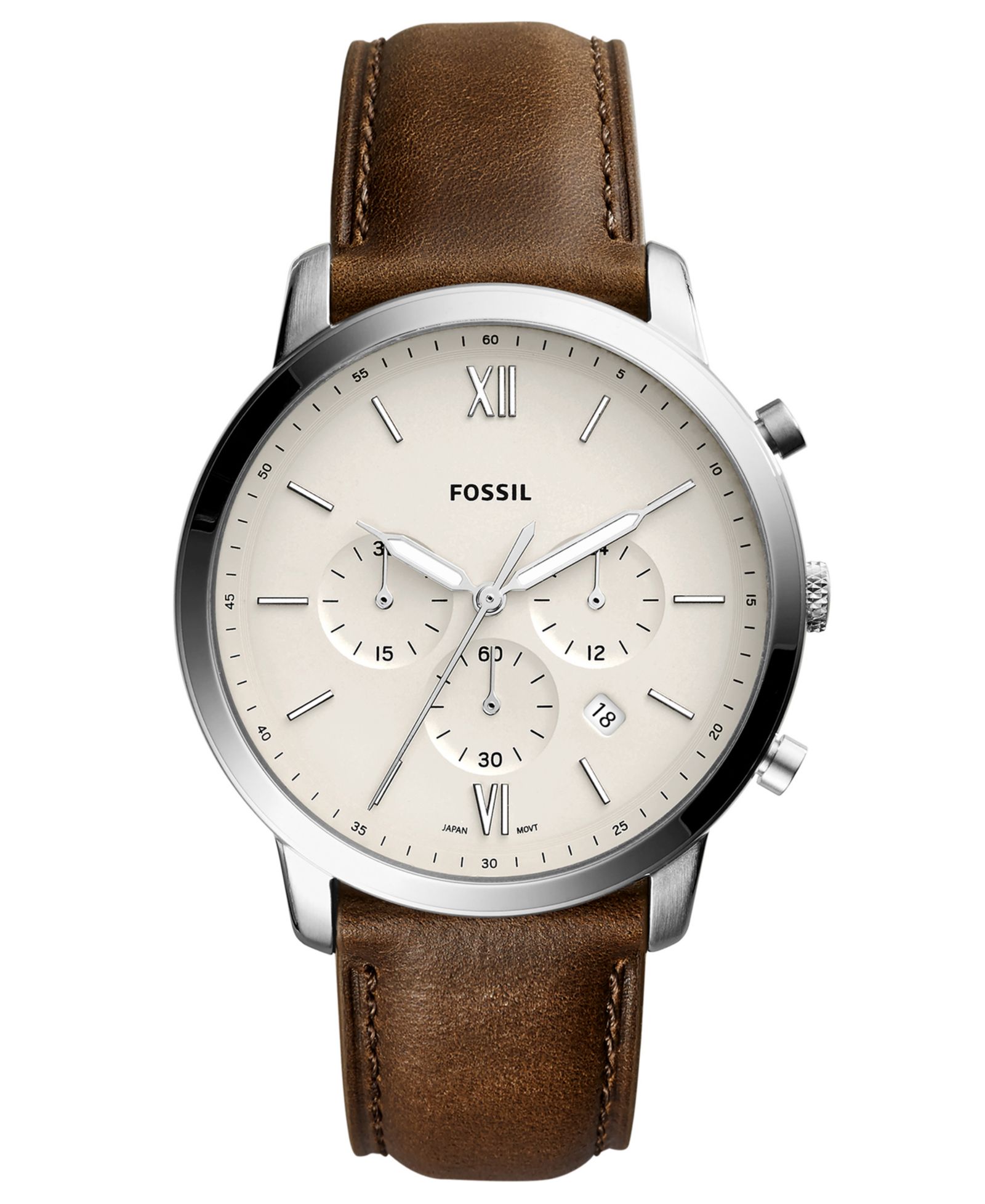 Fossil Мужской Neutra Chronograph Brown Leather Strap Watch 44mm