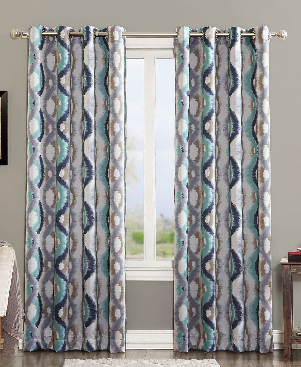 Corbin Watercolor Ogee Room Darkening Grommet Curtain Panel
