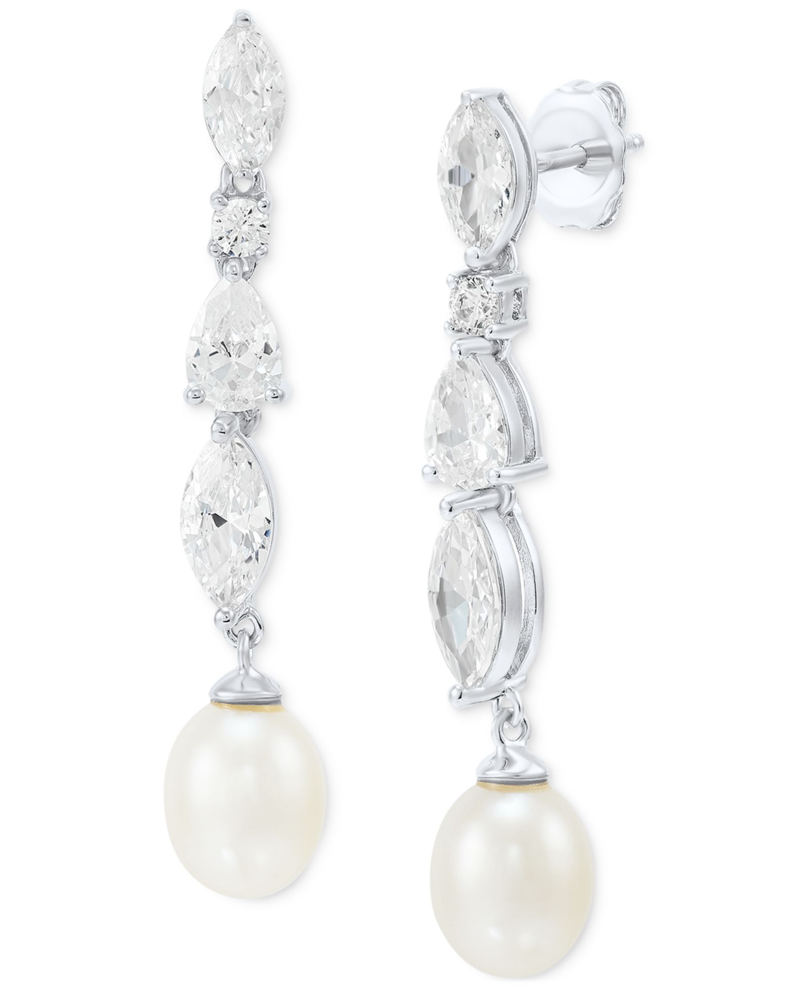 Серьги Arabella Cultured Freshwater Pearl (9 x 7mm) & Cubic Zirconia Drop