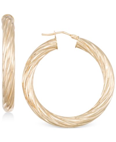 Italian Gold Textured Twist Hoop Earrings in 14k Gold