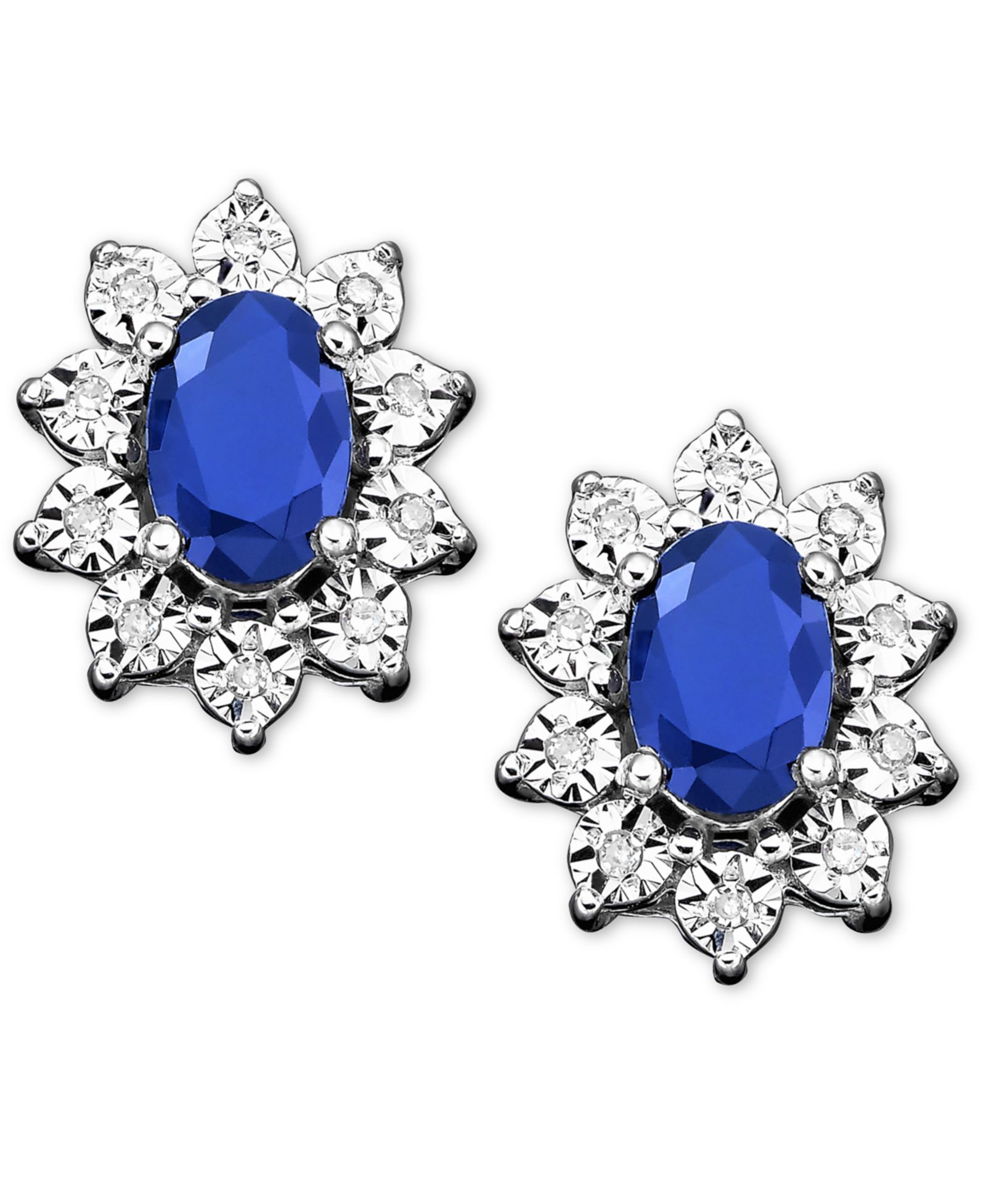 Серьги-гвоздики Sapphire (1-1/3 ct. t.w.) и Diamond Accent в белом золоте 10k