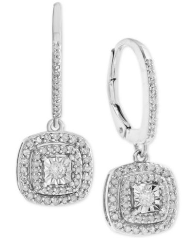 Серьги-подвески Diamond Halo (1/2 ct. t.w.) в стерлинговом серебре, 14k Rose Gold Sterling Silver и 14k Gold Sterling Silver