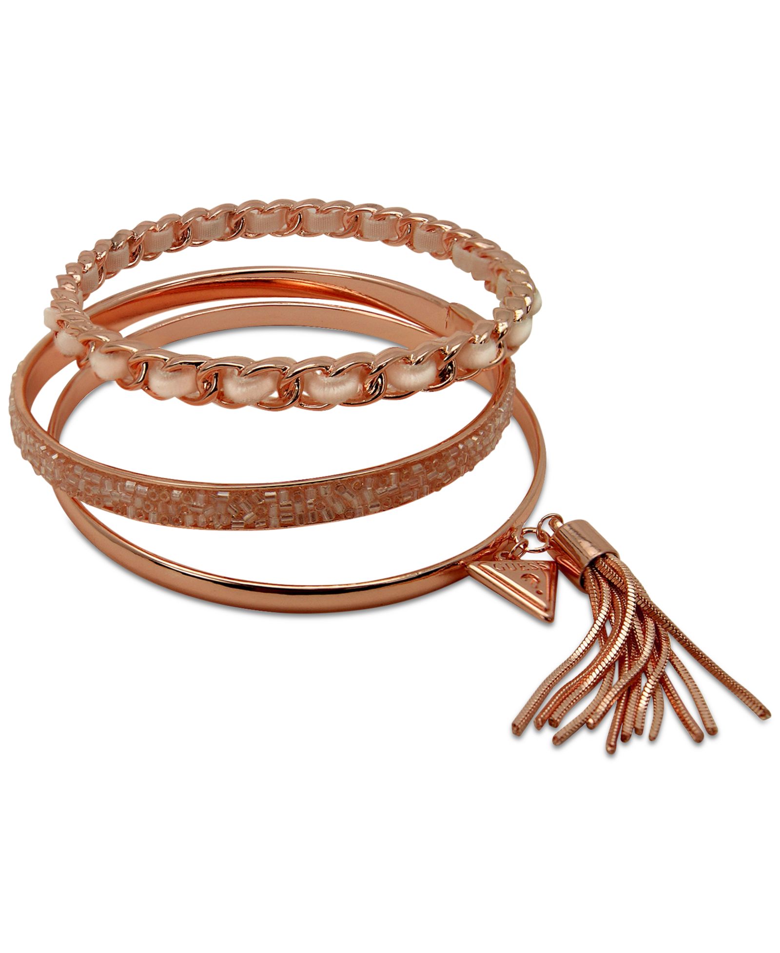 GUESS Gold-Tone 3-Pc. Set Black Bead & Faux Suede Bangle Bracelets