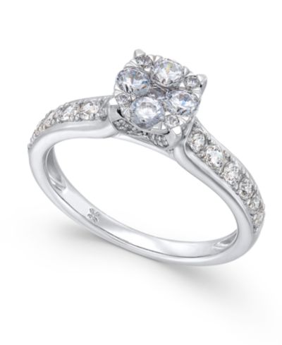 Macy's Кольцо с бриллиантами Diamond Cluster 1 ct. t.w. 14k White или Yellow Gold