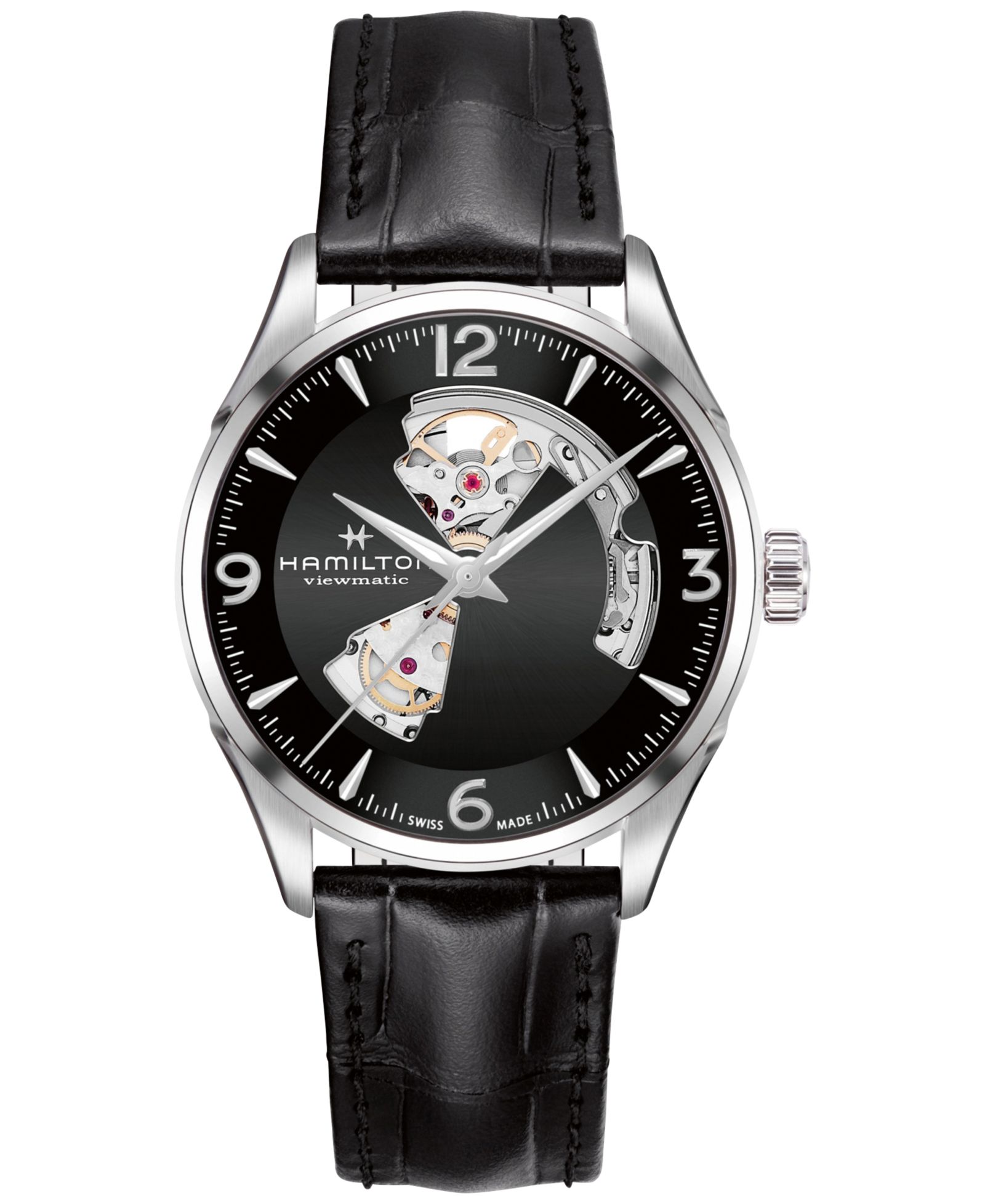 Мужские часы Hamilton Swiss Automatic Jazzmaster Black Leather Strap, 40mm