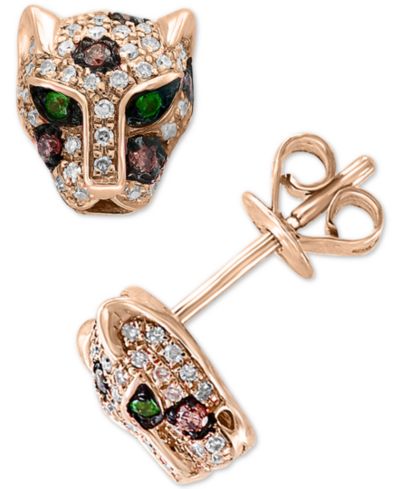 Серьги-гвоздики EFFY® Diamond (1/3 ct. t.w.) & Tsavorite Accent Panther в 14k Rose Gold