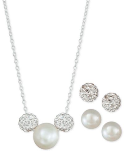 Набор из 3 предметов: подвеска с жемчугом Cultured Freshwater Pearl & Crystal Fireballs и 2 пары подходящих серьг-гвоздик
