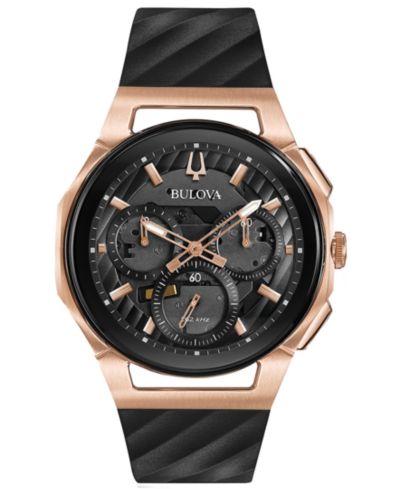 Мужские часы Bulova Chronograph Curv Black Rubber Strap 44mm